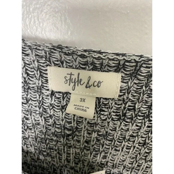 Style & Co. Sweater Top Women Gray Long Sleeve V Neck Plus Size 3X Chunky Knit - Picture 12 of 13